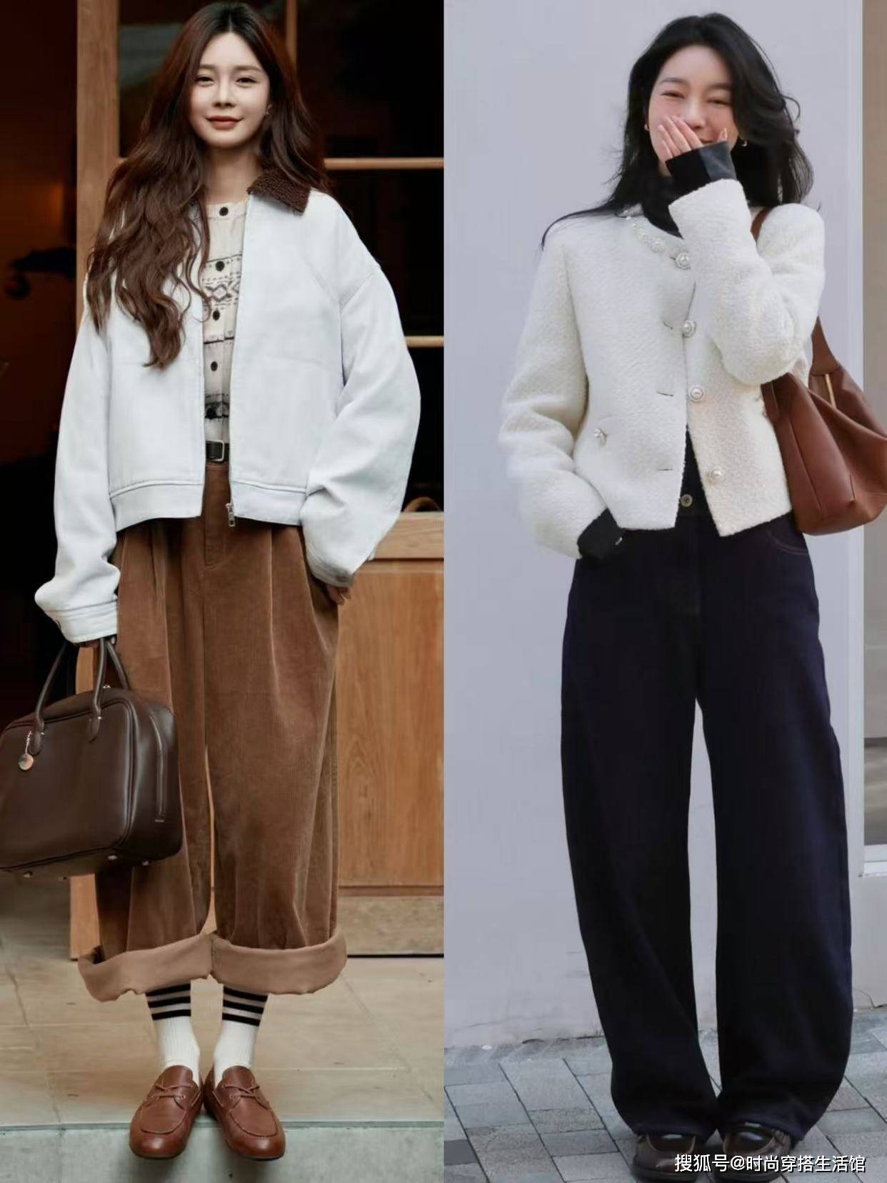 今年冬天最火搭配：短外套+阔腿裤，这样穿时髦洋气又高级，真美
