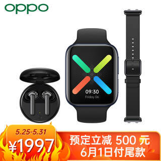 OPPO Watch 46mm 曜黑 预售套餐 智能手表 eSIM通信 双曲面柔性屏 超长续航 运动健康伴侣 VOOC闪充