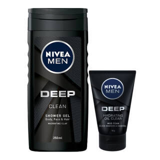 妮维雅（NIVEA）男士洗护套装（DEEP矿泥醒体250ml+洁面50ml） *2件