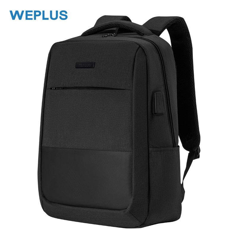 WEPLUS唯加双肩包男苹果电脑包15.6英寸商务笔记本背包女大容量休闲旅行包 WP1755 黑色