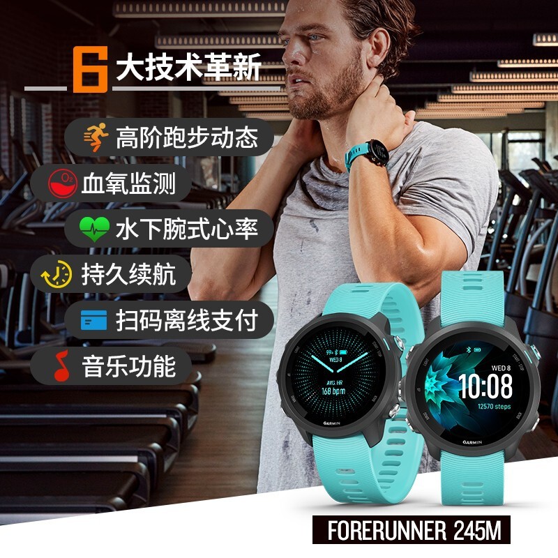 佳明（GARMIN） Forerunner245Music游泳跑步骑行血氧心率智能户外运动手表送礼 FR245M音乐版 水星蓝