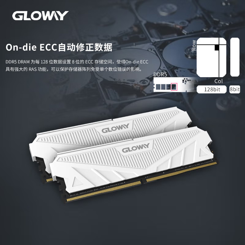 光威（Gloway）32GB(16Gx2)套装 DDR5 5200 台式机内存 天策系列-皓月白