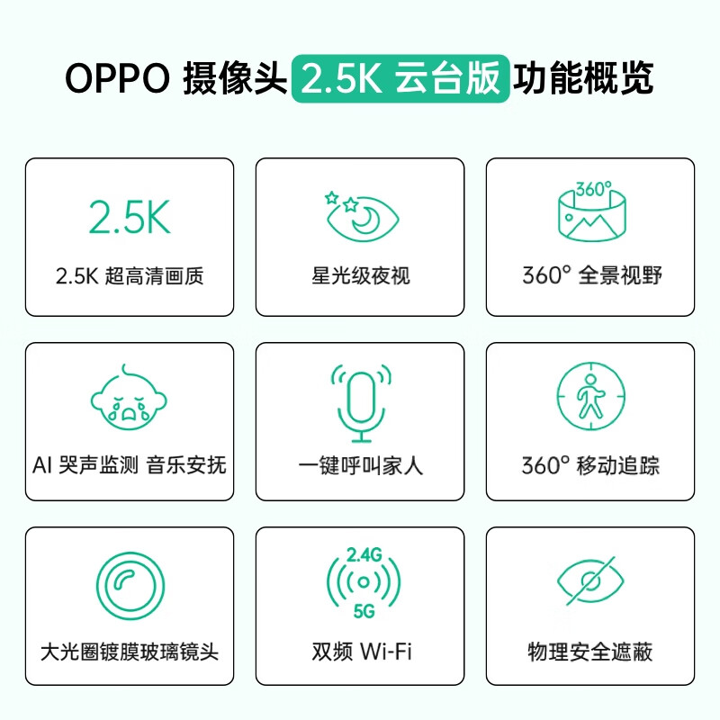 OPPO 智美生活 摄像头2.5K云台版 400万像素 星光级夜视 360°全景巡航 家用智能监控器 可对话网络手机远程