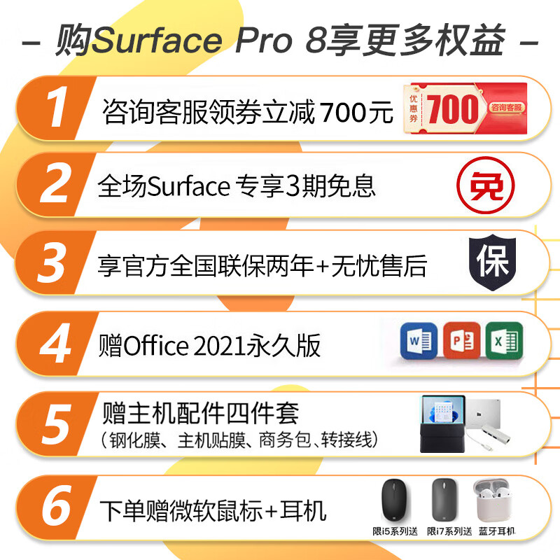 微软（Microsoft） 【买贵退差】Surface Pro 8平板笔记本电脑二合一商务办公轻薄本 Pro 8 i5 8G 128G【亮铂金】 性价优选【主机