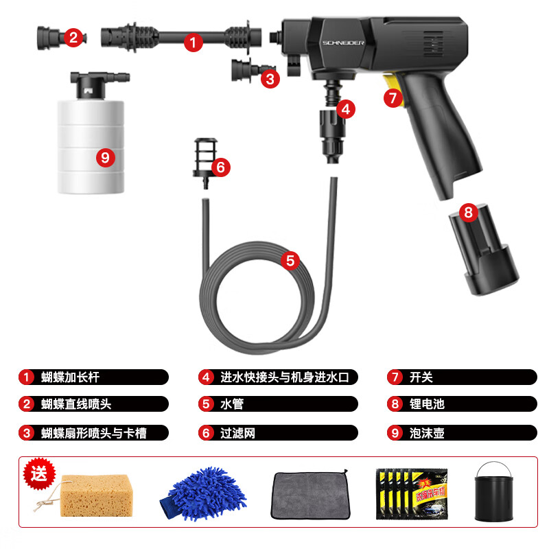 SCHNEIDER法国施耐德 高压洗车机家用 高压水枪无线锂电手持清洗机便携洗车神器电动水枪 SCH-GX1505
