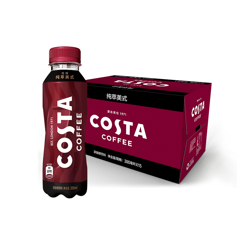COSTA COFFEE  纯萃美式 浓咖啡饮料 300mlx15瓶 整箱装 可口可乐出品 新老包装随机发货
