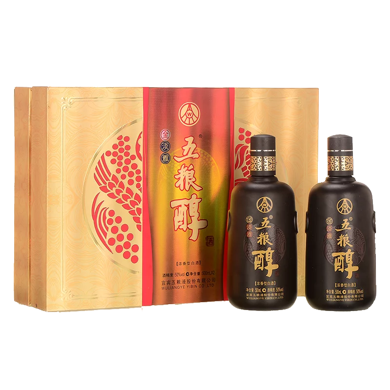 五粮醇 金淡雅 浓香型白酒 50度 500ml*2瓶 礼盒装【年货送礼】