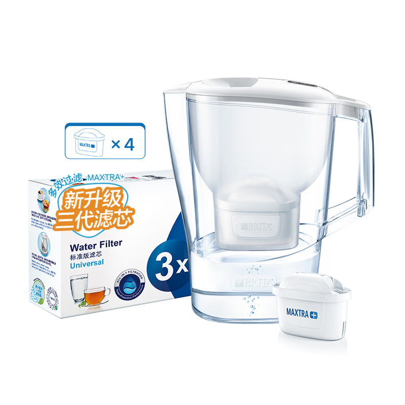 碧然德（brita） 【入门优选】滤水壶过滤净水壶净水器Aluna光汐系列3.5L 碧然德滤芯 光汐白+标准滤芯3枚（到手1壶4芯）