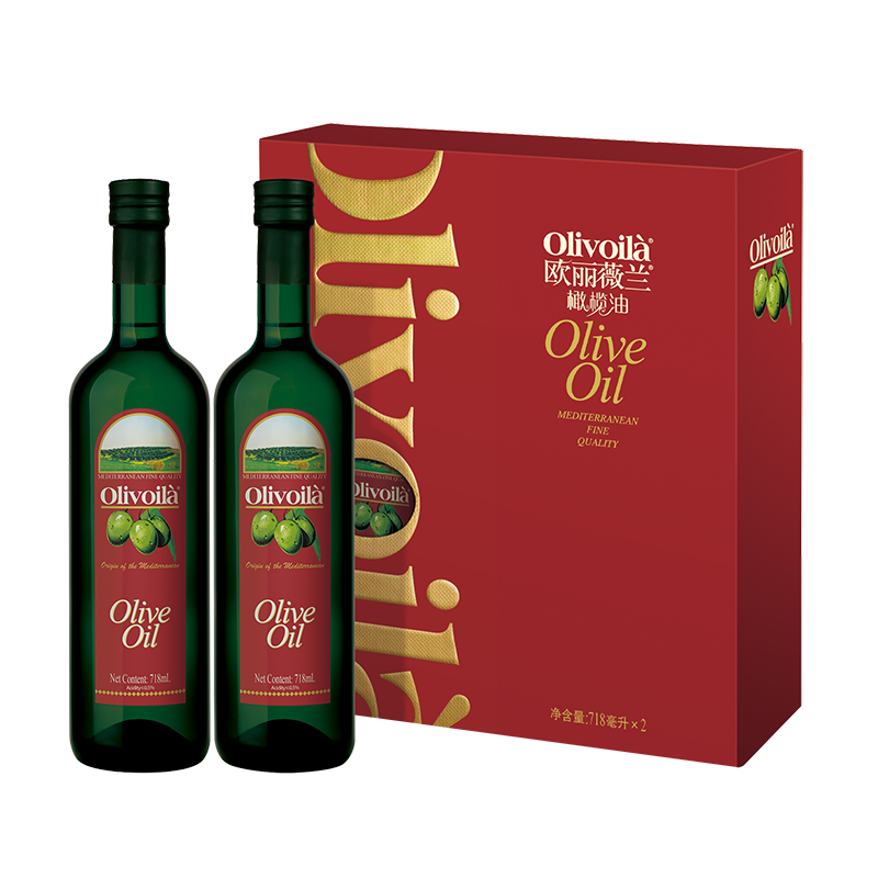 欧丽薇兰 Olivoilà 食用油 橄榄油 压榨纯正橄榄油718ml*2礼盒