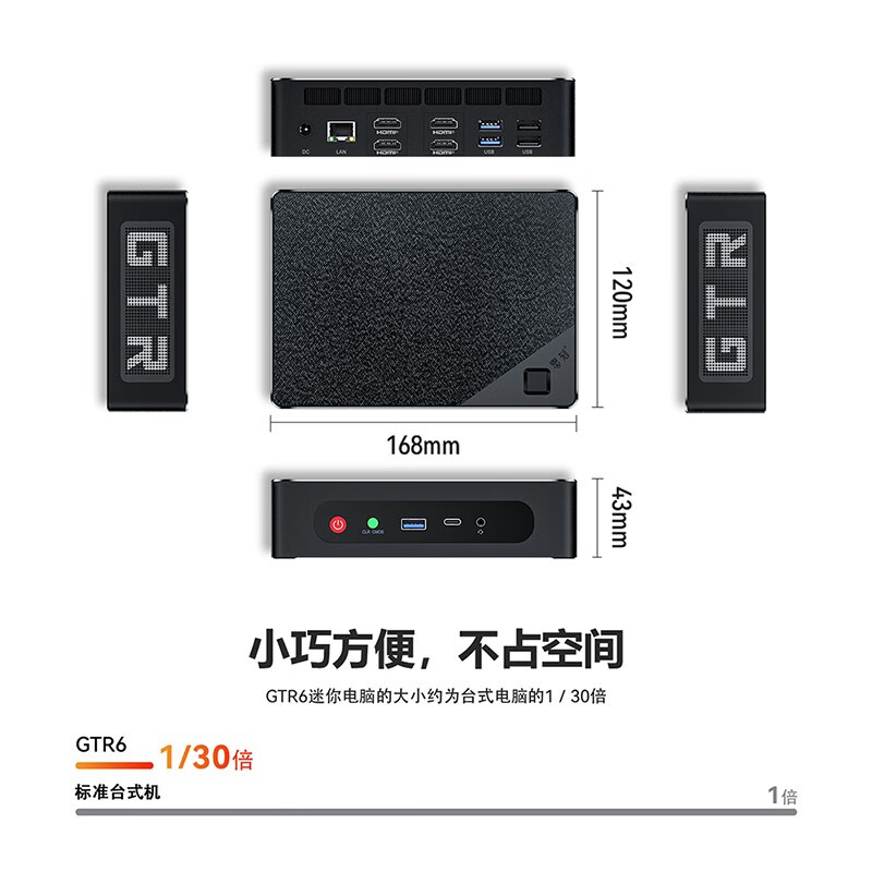 零刻 GTR6锐龙9-6900HX高性能8核16线程 3A游戏办公股票迷你电脑8K60HZ 网格黑+中国红 准系统(无内存硬盘系统).