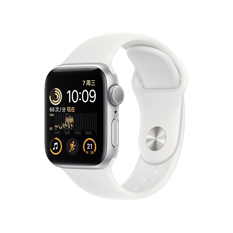 Apple Watch SE 2022款智能手表GPS款40毫米银色铝金属表壳白色运动型表带 MNJV3CH/A