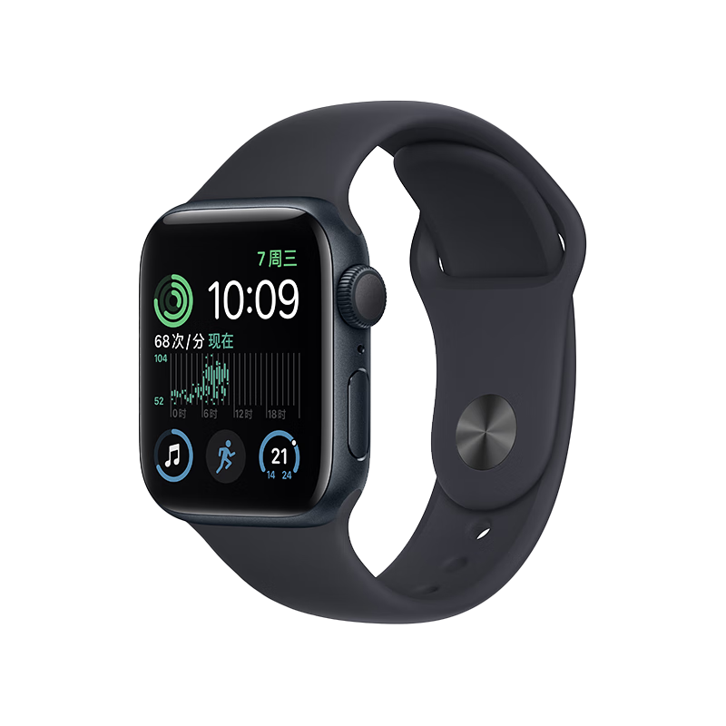 Apple Watch SE 2022款智能手表GPS款40毫米午夜色铝金属表壳午夜色运动型表带 MNJT3CH/A