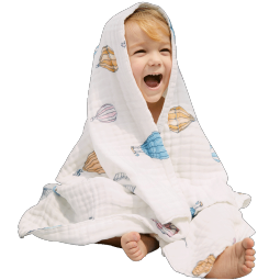 嫚熙（EMXEE）婴儿浴巾儿童宝宝纱布浴巾新生儿斗篷浴袍洗澡包巾 105cm 气球岛