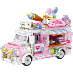 哲高 积木拼装雪糕车冰淇淋汉堡车美食车儿童玩具送女生女孩生日礼物 00887甜点车-590PCS