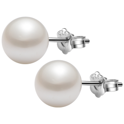 京润 倾心银镶淡水珍珠耳钉经典白色圆形8-9mm时尚饰品妈妈母亲节礼物