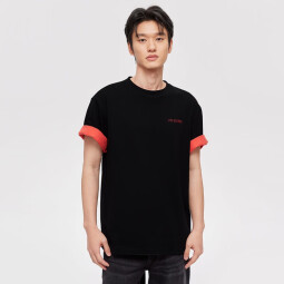 杰克·琼斯（JACK&JONES）夏季新款男士时尚潮流休闲百搭字母印花上衣短袖T恤223201183 黑色 180/100A/L