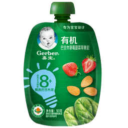 嘉宝（GERBER）有机巴旦木草莓菠菜苹果泥 宝宝零食婴儿含核桃油辅食泥90g