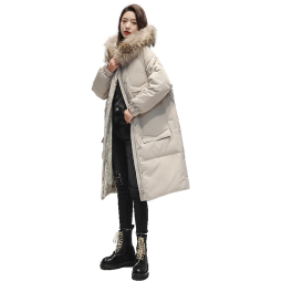 雪中飞（SNOW FLYING）雪中飞2020秋冬新款女式长款羽绒服抽绳大毛领韩版百搭外套女 暖米色 155