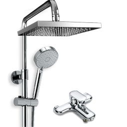 科勒（KOHLER）淋浴花洒套装三出水淋浴柱方型顶喷多功能手持莲蓬头升降淋浴器 性价比款-77365T