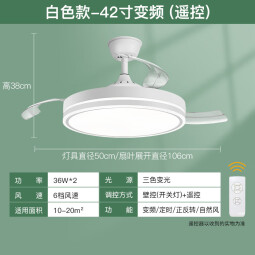 ARROW箭牌照明 风扇灯led隐形吊扇灯吊灯现代简约卧室餐厅中山灯具 42寸72瓦【特蕙力荐+变频+遥控】