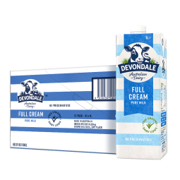 德运（Devondale）澳大利亚原装进口全脂纯牛奶早餐奶1L*10盒整箱装 高钙优质乳蛋白