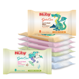 努比（Nuby）儿童宝宝湿纸手口专用湿巾清洁护肤 新生儿湿巾纸迷你便携小包装 组合装 8抽 32包