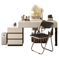 米昊（MIHAO） 电脑桌女生卧室书桌化妆桌收纳柜学习桌简约现代梳妆台一体桌子 80-110 白拼灰 |单桌