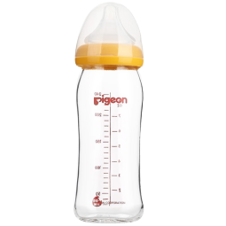 贝亲（Pigeon）宽口径奶瓶 玻璃材质婴儿奶瓶 新生儿宝宝奶壶 240ml黄色L号奶嘴（6个月以上）