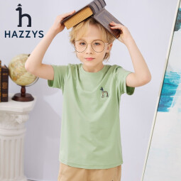 HAZZYS哈吉斯童装夏新款男女童简约时尚舒适柔软不易变形T恤 浅灰绿 130