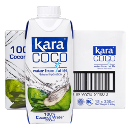 KARA100%椰子水330ml*12瓶 富含电解质 快速补水进口果汁饮料0脂低卡