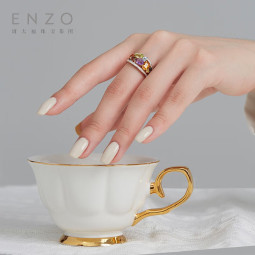 ENZO珠宝彩虹系列18K金黄晶石榴石托帕石橄榄石钻石戒指女节日礼物 18K金多彩宝石戒指 11号