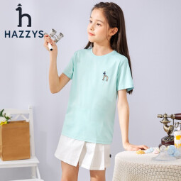 HAZZYS哈吉斯童装夏新款男女童简约时尚舒适柔软不易变形T恤 玻璃蓝 155
