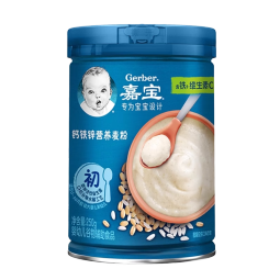 嘉宝（Gerber）婴幼儿高铁米粉米糊250g宝宝营养辅食含DHA活性益生菌  6-36个月 钙铁锌营养麦粉250g