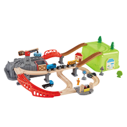 Hape儿童小火车轨道车积木拼装轨道套装男孩拼插玩具女孩玩具模型玩具 火车轨道小镇运输收纳套E3764