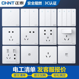 正泰（CHNT）开关插座墙壁面板家用86型开关面板斜五孔插座10只装NEW6C白色