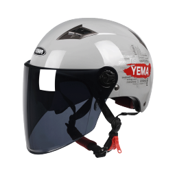 野马（YEMA）电动摩托车头盔夏季男女士3C认证安全帽成人双镜片防晒电瓶车半盔 冷淡灰字母-茶色长镜 均码
