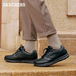 Skechers皮鞋男商务休闲鞋男低帮系带缓震软底耐磨通勤男鞋77156 BLK 39.5