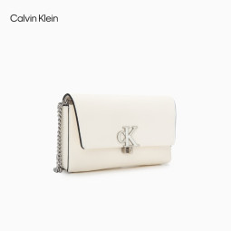 Calvin Klein【母亲节礼物】女包翻盖式链条ck金属字母信封包手机挎包DP1554 161-白色 OS