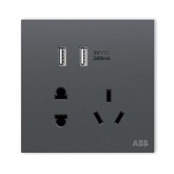 ABB墙壁插座 盈致系列 无边框灰色 86型电源 五孔双USB（预售款）