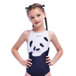 洲克（ZOKE）儿童温泉泳衣女童三角专业训练青少年比赛竞技大童速干游泳装 白黑熊猫花123625808 20码 建议高160-170cm重90-105斤