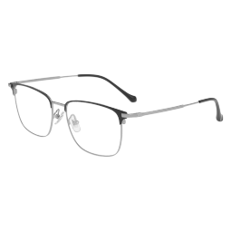 依视路 新款商务男镜架时尚镜框女配依视路镜片近视定制眼镜网上配镜 金属-全框-2021BK-黑色 镜框+依视路A4防蓝光1.56现片