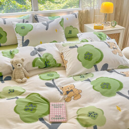 AIDLI 四件套纯棉床上用品枕套被套床单全棉套件 漫步花丛 200*230cm四件套