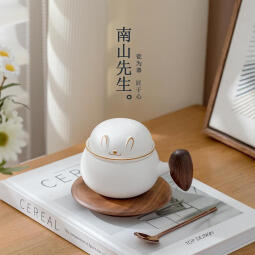 南山先生小白兔泡茶杯陶瓷马克杯便携咖啡杯 创意高颜值茶水分离水杯 加油鸭茶咖(不带杯垫) 奶黄