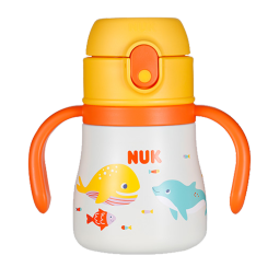 NUK 316不锈钢儿童保温杯小学生水杯幼儿园吸管杯倒置不漏水杯 黄色鲸鱼(带把手) 280ml