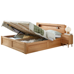 全友家居 实木床 北欧卧室家具实木双人床 进口北美橡木框架床DW1008