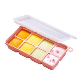 英氏（YEEHOO）硅胶冰格辅食模具儿童蒸糕辅食格冷冻盒带盖存储盒冰箱冰冻盒子 单个动物冰格盒浅橙+红色盖