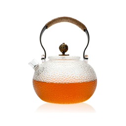 朗特乐 日式锤纹耐高温玻璃茶壶家用高提梁过滤煮茶壶花茶壶煮茶具套装 黄珠祥云壶+4杯