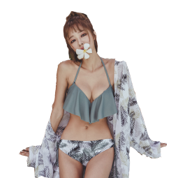 柯帛（KEBO） 泳衣女三件套韩国温泉小香风比基尼分体裙式罩衫小胸聚拢泳装 绿色 M