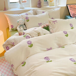 AIDLI 四件套纯棉床上用品枕套被套床单全棉套件 紫韵 200*230cm四件套