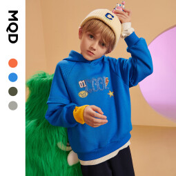MQD童装男童加绒加厚卫衣冬装新款儿童连帽卡通韩版保暖卫衣 宝蓝 130cm